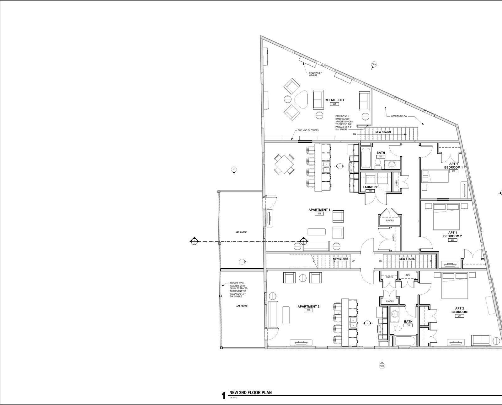 Second floor plan — Apartments 1 and 2